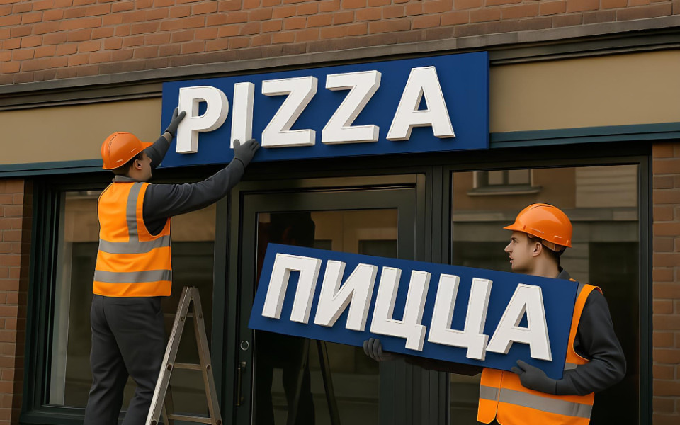 Напоминаем, что с 1 марта в России вступает в силу закон о защите русского языка. Это значит, что все вывески и надписи на английском языке нужно менять..jpg