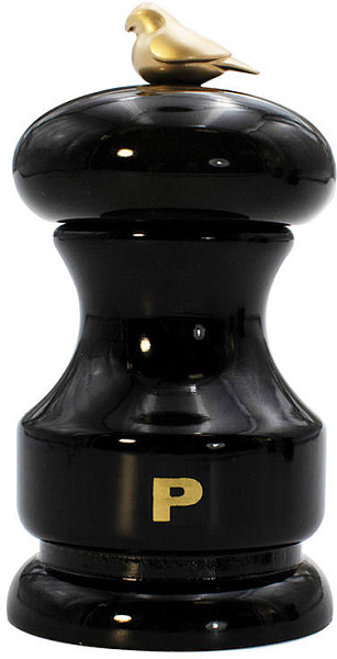 Мельница для перца Bisetti 11 см, бук лакированный, цвет черный, с птичкой Bird (BIS01.00320P.321) фото