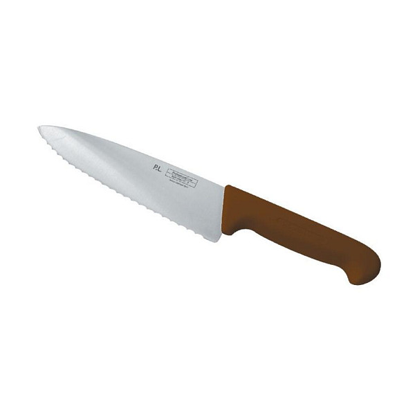 Нож поварской P.L. Proff Cuisine PRO-Line 25 см волнистое лезвие, коричневая ручка (99002272) фото