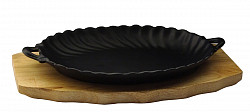Сковорода овальная на деревянной подставке с ручками Luxstahl 245х170 мм [DSU-S-SD small] в Екатеринбурге, фото