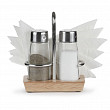 Набор для специй Luxstahl (соль, перец) + салфетница на деревянной подставке [1504N]