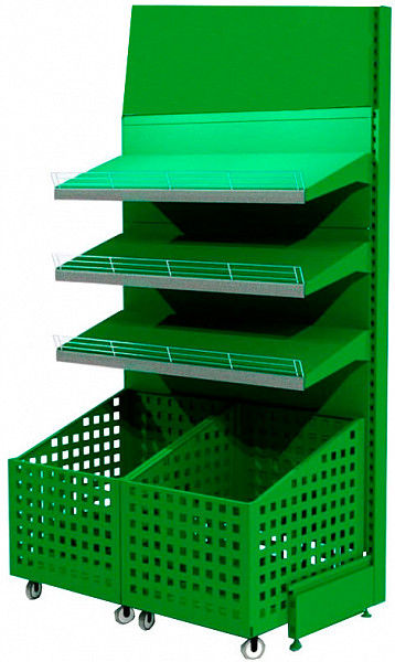 Овощной стеллаж с выкатными корзинами без фриза Евромаркет Ширина 125 см (без фриза) фото