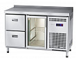 Холодильный стол Abat СХС-70-01 неохлаждаемая столешница с бортом (дверь-стекло, ящики 1/2)