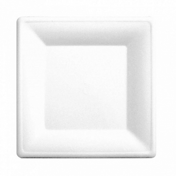 Тарелка квадратная Garcia de Pou Bionic 20*20*1 см, белая, 50 шт, сахарный тростник фото