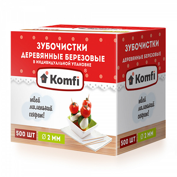 Зубочистки Komfi 500 шт в индивидуальной упаковке фото