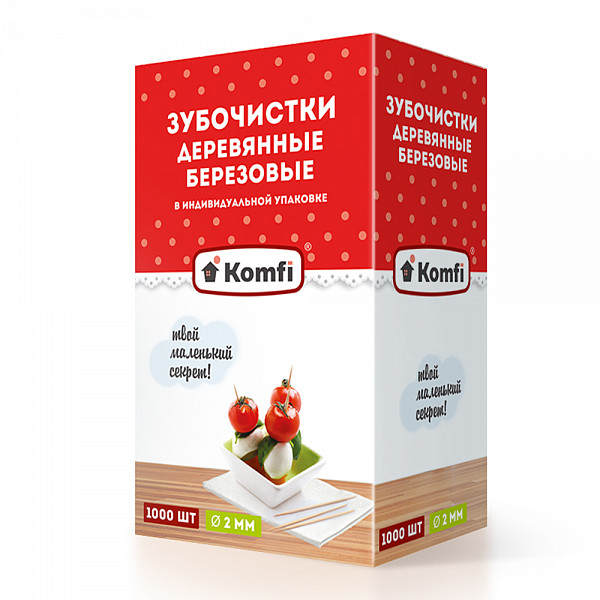 Зубочистки Komfi 1000 шт в индивидуальной упаковке фото